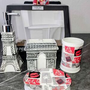 Four Piece Paris Theme Ceramic Bath Set Eiffel Tower Arc de Triomphe